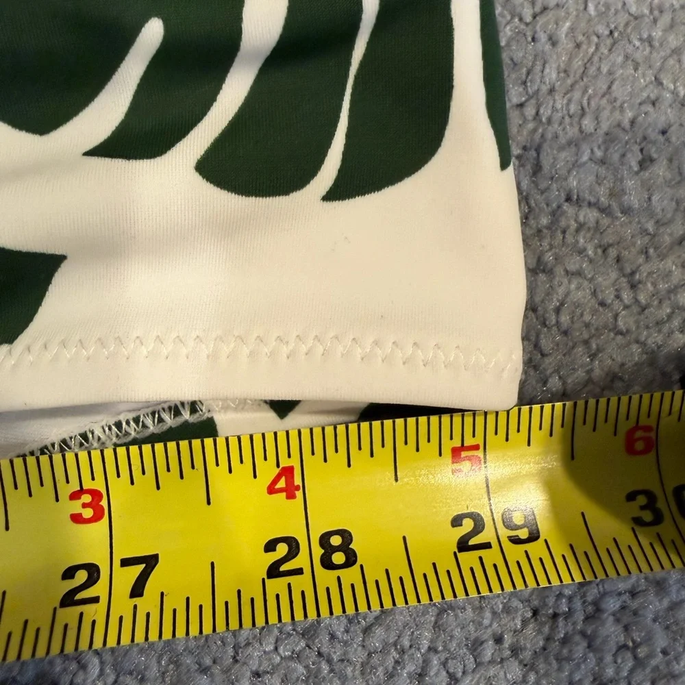 CUPSHE One Piece Swimsuit L White Green Tropical Leaf Cutout Ruffle NWT‎